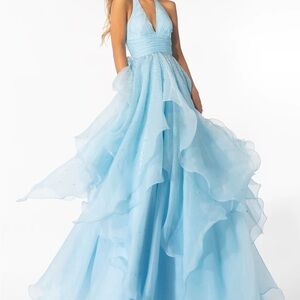 Chic Ava Presley Light Blue Halter Pageant Formal Long Prom Dress 39560